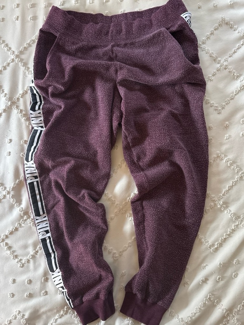 PINK Victoria's Secret Plum Fleece Jogger Pants with Side Logo Tape